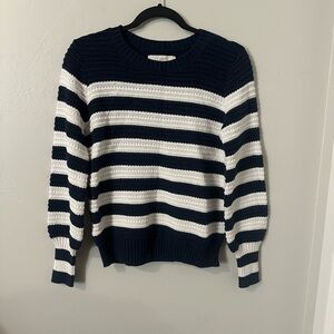 LOFT Navy and White Striped Crew Neck Sweater